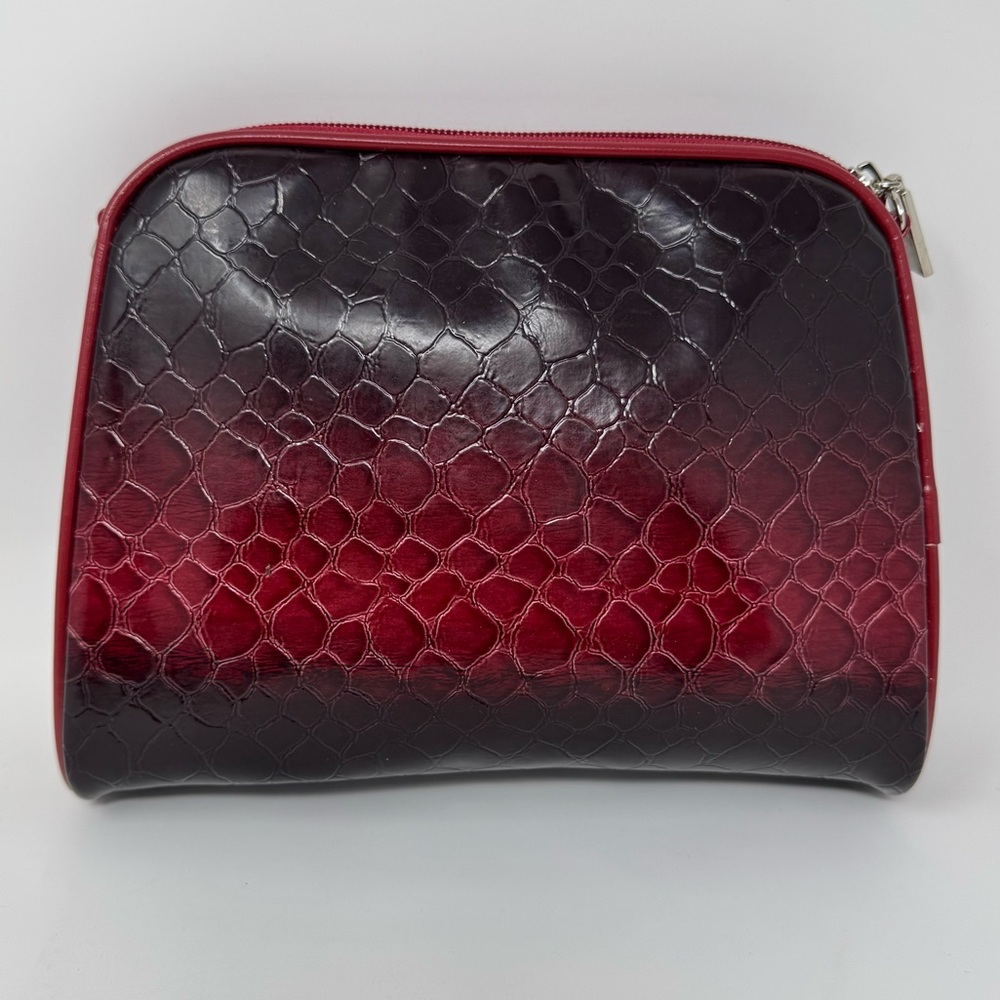 Women's Red Ombre Faux Croc Skin Clutch Travel Cosmetics Bag
